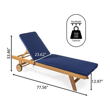 Mallorca 77.56"x23.62" Modern Classic Adjustable Acacia Wood Chaise Outdoor Lounge Chair with Cushion & Wheels - JONATHAN Y
